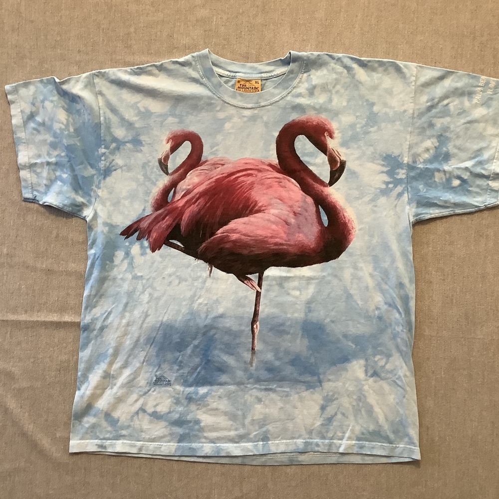 The Mountain Flamingo Tie Dye Graphic T-Shirt Blue Kevin Daniel XL Palm Beach